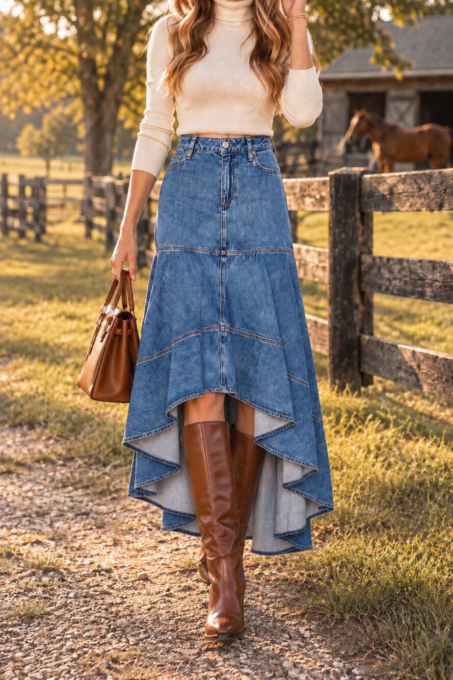 Alice + Olivia Donella High Low Denim Maxi Skirt NWT Size 30